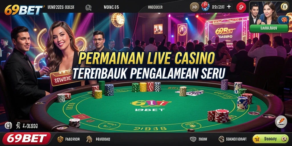 Screenshot gameplay 69BET menampilkan dealer profesional dalam aksi di permainan Live Casino.