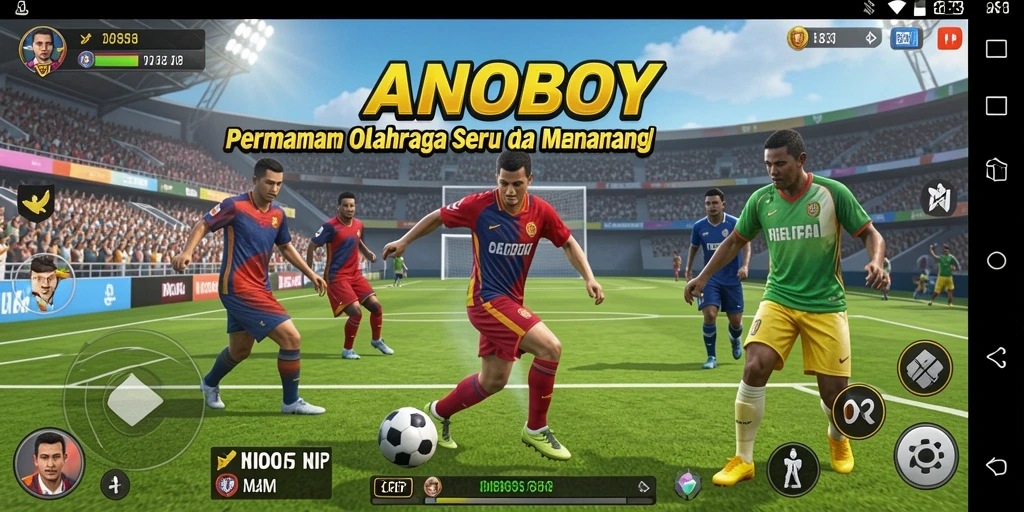 Screenshot gameplay ANOBOY menunjukkan aksi olahraga yang mendebarkan.