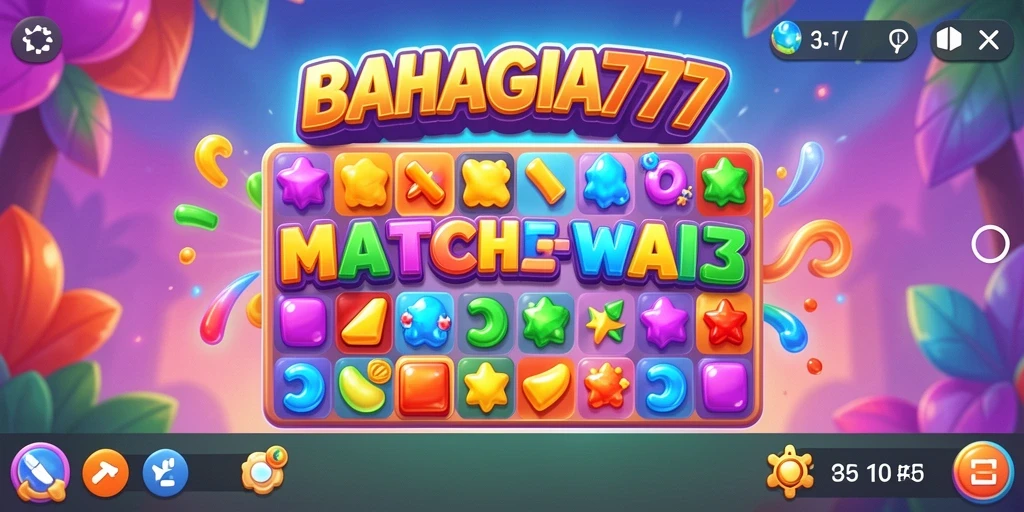 Tampilan gameplay BAHAGIA777 dengan kombinasi warna-warni dalam permainan Match-3.