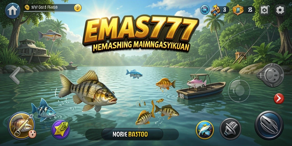 Gambaran layar gameplay seru dalam EMAS777 saat memancing.