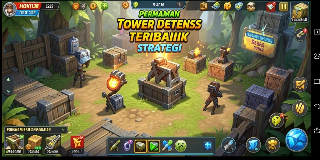 Tampilan gameplay HOKI138 dengan menara yang siap tempur menghadapi serangan musuh.
