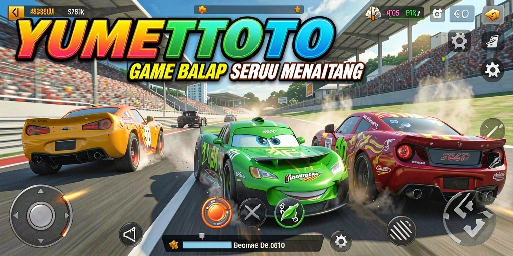 Gameplay balapan seru di YUMETOTO, dengan trek yang menantang.